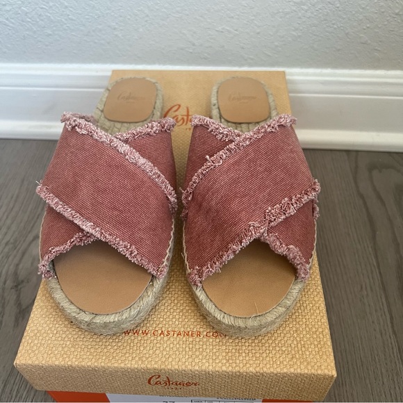 NIB Castaner Palmera Espadrille Canvas Slide Sandals Red Rosa Oscuro 36 6 - Picture 5 of 12